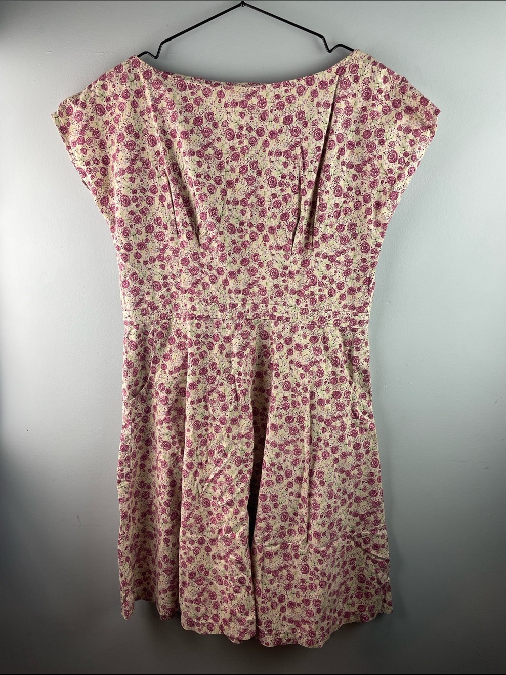 Vintage Cottagecore Floral Fit & Flare Dress Pink Cream Waist Size XL (12/14)